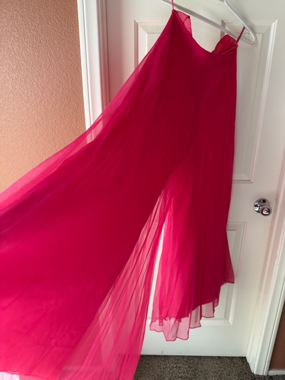 Fuchsia Spaghetti Strap Chiffon Wide Leg Pant